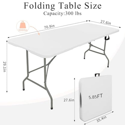 Set of 2 Folding Tables with Carrying Handle Lightweight Rectangular Portable Plastic Camping Table Steel Legs for Party (2 Count)