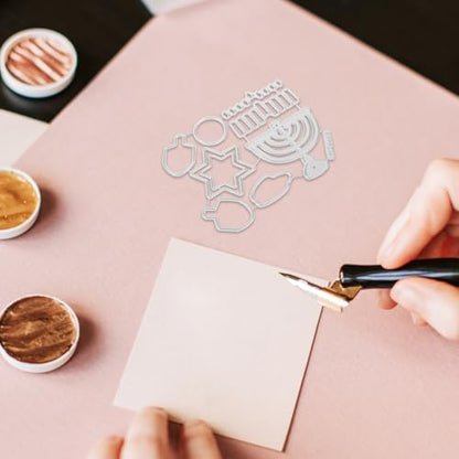 Hanukkah Cutting Die 3.74X2.95In Metal Craft Stencil for DIY Holiday Cards Scrapbooking and Hanukkah Party Decorations