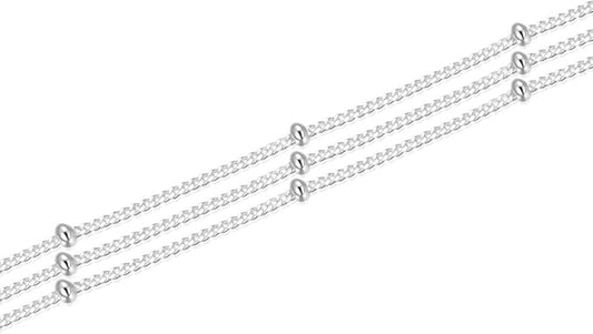 Adabele 10 Feet Authentic 925 Sterling Silver Unfinished 1.8mm Bead Station Curb Chain Link Thin Small Bulk Hypoallergenic Nickel Free for DIY Craft Jewelry Making SSK-M2
