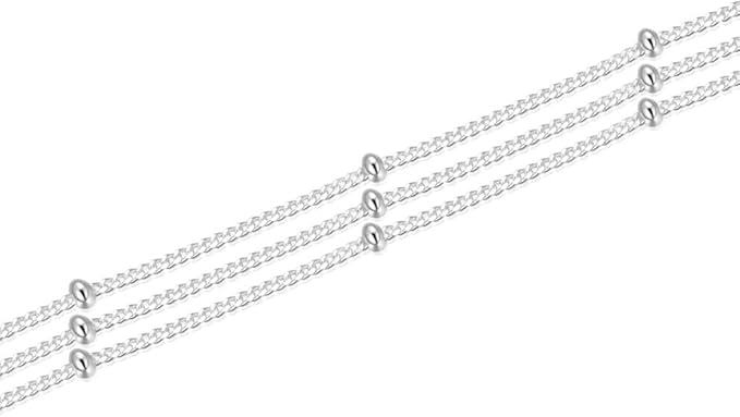 Adabele 5 Feet Authentic 925 Sterling Silver Unfinished 1.8mm Bead Station Curb Chain Link Thin Small Bulk Hypoallergenic Nickel Free for DIY Craft Jewelry Making SSK-M1
