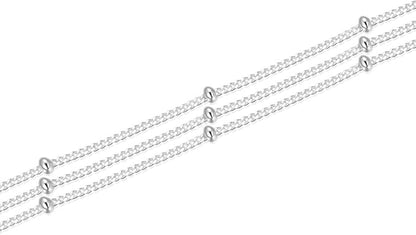 Adabele 5 Feet Authentic 925 Sterling Silver Unfinished 1.8mm Bead Station Curb Chain Link Thin Small Bulk Hypoallergenic Nickel Free for DIY Craft Jewelry Making SSK-M1