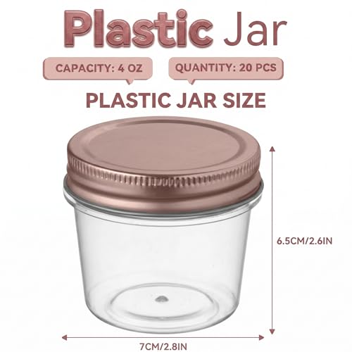4 oz Plastic Small Mason Jars and Small Plastic Jars with Lids (20 Count)