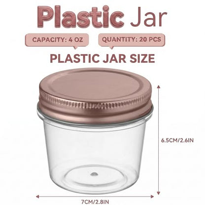 4 oz Plastic Small Mason Jars and Small Plastic Jars with Lids (20 Count)