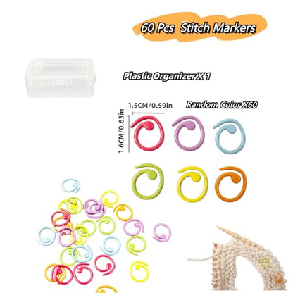60Pcs Multicolor Cute Spiral Stitch Markers Knitting Stitch Rings Mini Size Crochet Markers Knitting Tool for Weaving Crocheting and Knitting