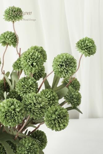 5pcs Olive Green Faux Silk Mums Artificial Flowers (5 Count)