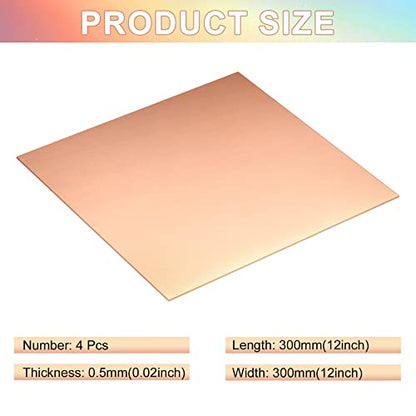4 Pieces Copper Sheets Plates Metal for Crafts 12 x 12 inch 24 Gauge 0.5mm Thickness No Scratches Pure Copper Sheet for Jewelry Repairs Electrical