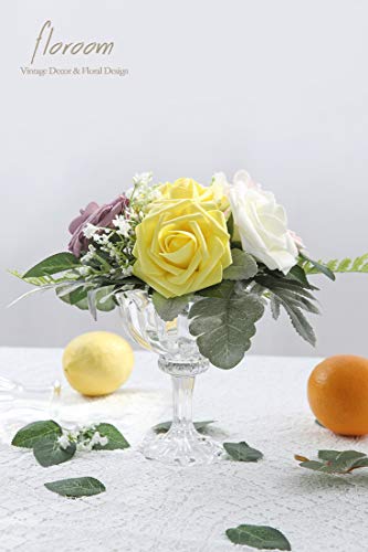 Artificial Flowers 25pcs Real Looking White Foam Fake Roses with Stems for DIY Wedding Bouquets Bridal Shower Centerpieces Floral Arrangements Party Tables Home Decorations (25 Count)