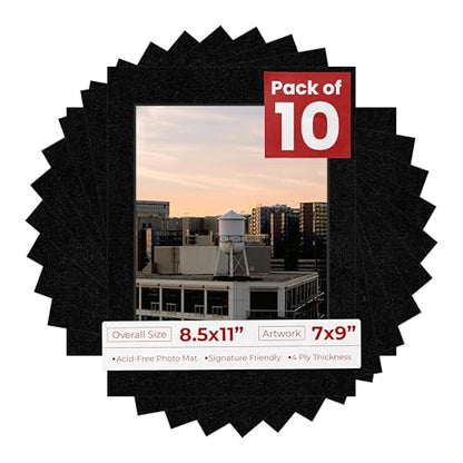 Pack of TEN 8.5x11 Mats Bevel Cut for 7x9 Photos (10 Count)
