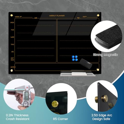 Glass Whiteboard 24"X36" Weekly Calendar Blackboard Magnetic Planner WritingBoard Dry Erase Board Frameless White Board for Office School Home Tray