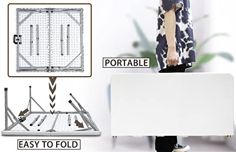 34" Fold in Half Square Folding Table, Plastic Square Card Table, Game for Puzzles Crafting Fold in Half Camping Table Utility use for Indoor Outdoor Picnic Party