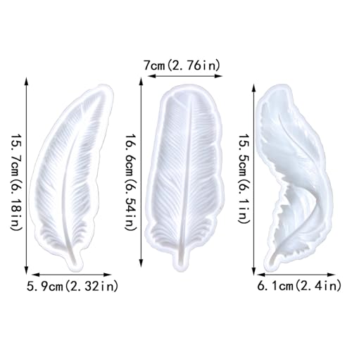 3PCS Feather Resin Mold 3D Feather Shape Silicone Molds for Epoxy Resin Casting Concrete Wall Hanging Keychain Jewelry Pendant Decor Mould DIY Art Craft Halloween Christmas Home Decor