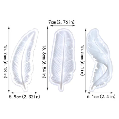 3PCS Feather Resin Mold 3D Feather Shape Silicone Molds for Epoxy Resin Casting Concrete Wall Hanging Keychain Jewelry Pendant Decor Mould DIY Art Craft Halloween Christmas Home Decor
