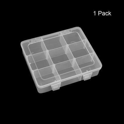 9 Grids 2 Pack Plastic Storage Compartment Organizer Container with Adjustable Dividers for Crafts, Earrings, Screws, Nail, Pins and More (2)