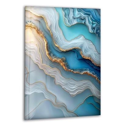 14Wx20H'' Turquoise and Blue Alcohol ink Glass Wall Art Tempered Glass Printing Wall Decor Large Wall Art Wall Hangings