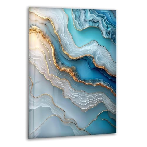 27Wx43H'' Turquoise and Blue Alcohol ink Glass Wall Art Tempered Glass Printing Wall Decor Large Wall Art Wall Hangings