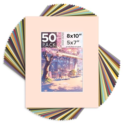 Mat Board Center 50 Pack 8x10 Picture Mat for 5x7 Photo Mixed Color