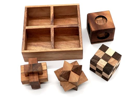 4 in 1 Wooden Brain Teaser Puzzles for Adults (4 Count)