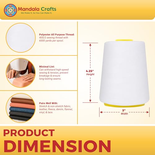 40S 2 White Polyester 4 Pack of Serger Threads Cones (72000 Foot)