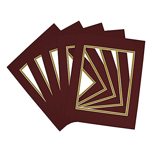 5 Pack Double mat 11x14 for 8x10 Photo Maroon Over Gold
