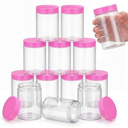 12 Pack 10 oz Plastic Container Jars with Lids Round Clear Travel Cosmetic Container Slime Jars for Toiletries (12 Count)