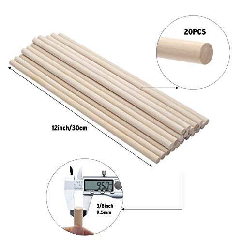 Wooden Dowels Wood Sticks for Crafts 3 (20 Count)