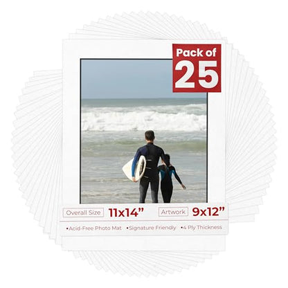 Pack of 25 Acid Free 11x14 Mats Bevel Cut for 9x12 Photos (25 Count)