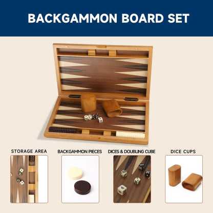 GSE Premium Wooden Inlay Backgammon Board Set