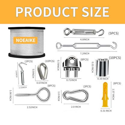165FT 1 8" Stainless Steel Wire Rope Kit with Turnbuckles (165 Foot)