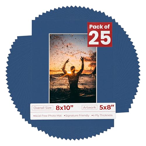 Pack of 25 Acid Free 8x10 Mats Bevel Cut for 5x8 Photos (25 Count)