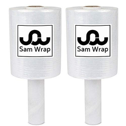 R) Stretch Wrap 5" x 1000' Roll With Handle, 80 Gauge Extra Thick Durable Self-Adhering Plastic Wrap for Moving, Packing Wrap Industrial Strength, Clear Plastic Pallet Shrink (2 Pack) (2 Count)