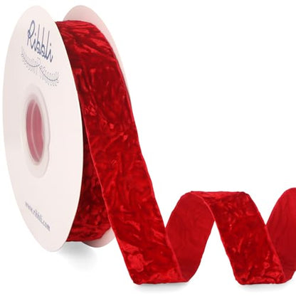 Red Velvet Ribbon 1 Inches Luxury Crinkled Red Christmas Ribbon for Gift Wrapping Crafts Home Decor