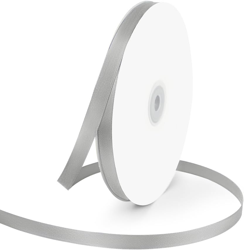 3/8" Wide x 100 Yards Single Face Polyester Satin Ribbon, Satin Ribbon for Crafts, Gift, Hair Bows, Wedding Party Decoration, Bow Making & Other Projects (Silvery) - Crafty Corner