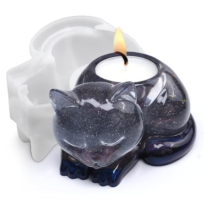 Cat Candle Holder Animal Cylinder Candle & Resin Mold