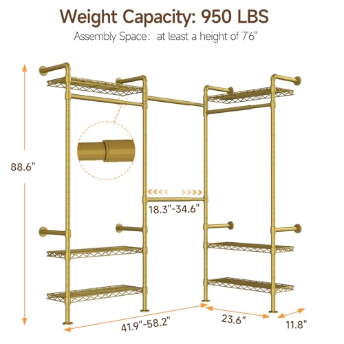 L3 Wall Mounted Metal Pipe Closet System Heavy Duty Garment Rack