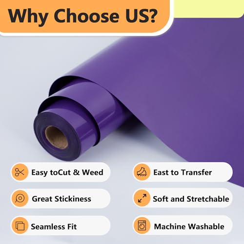 RENLITONG Purple Iron on Vinyl 12Inch by 13ft Roll Heat Transfer Vinyl for T (14.4 Ounce)