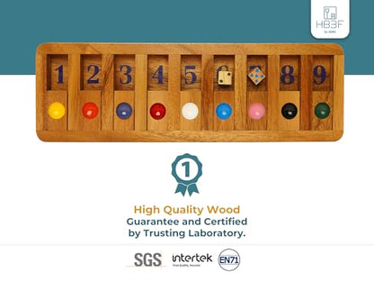 Classic Shut The Box Game Wooden 12 Numbers with Math Lover Player Wood Box of Brain Teaser Puzzles Single Player Original Wood Dice and Close flip Number Board Games Adults Travel Mini Size