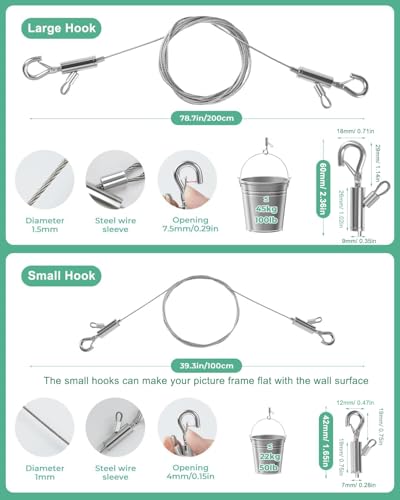 4PCS Adjustable Picture Hanging Wire 2m x 1.5mm Large Hooks