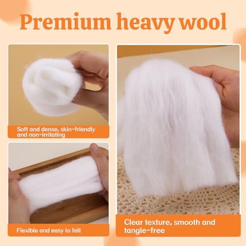 3.53oz Needle Felting Wool Roving for Needle Felting White Felting Wool (3.53 Ounce)