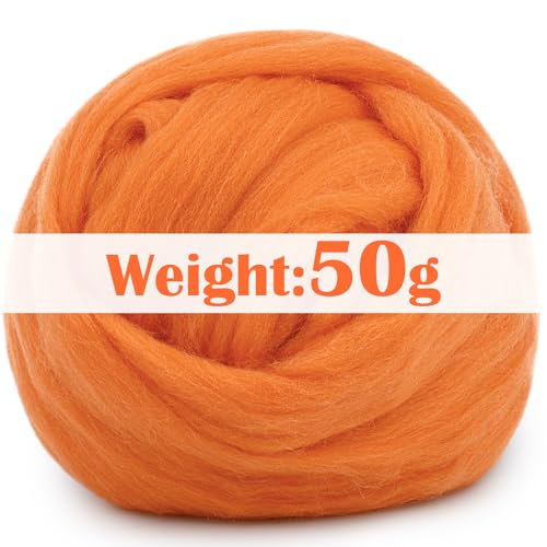 1.76oz Orange Natural Wool Roving