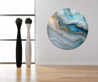32Wx48H'' Turquoise and Blue Alcohol ink Glass Wall Art Tempered Glass Printing Wall Decor Large Wall Art Wall Hangings