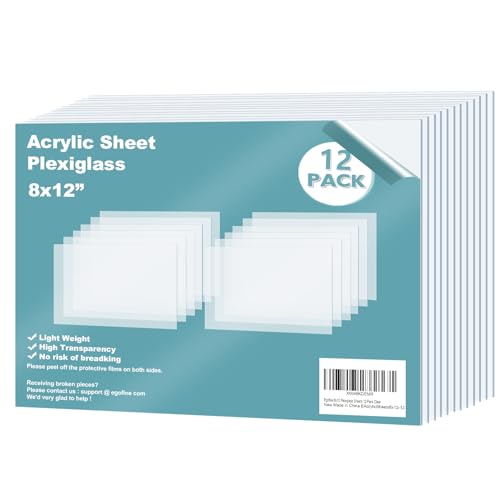 Plexiglass Sheets Acrylic Sheets 12 Pack of 8x12’’ 0.04 Thick Clear Plastic Cast Transparent Plexi Glass for Crafting Projects