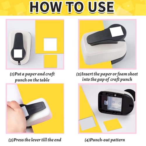 Square Hole Puncher Square Paper Punch Shape Punches for Paper Crafts 0.7 inch Papers Punches 1.5 Squares Punch 1.9 Crafts Puncher for Scrapbooking Card Making
