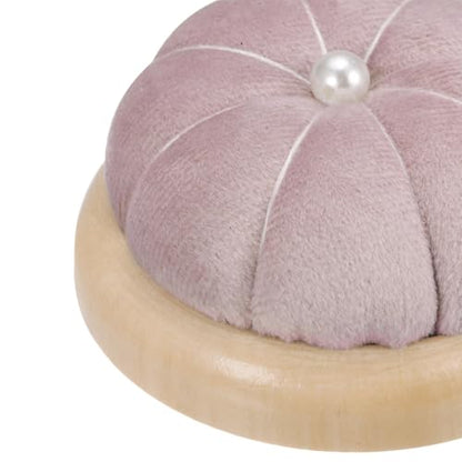 Wooden Base Pin Cushion Japanese Style Cute Needle Holder Pincushions Round for Sewing Quilting Needlework DIY Crafts