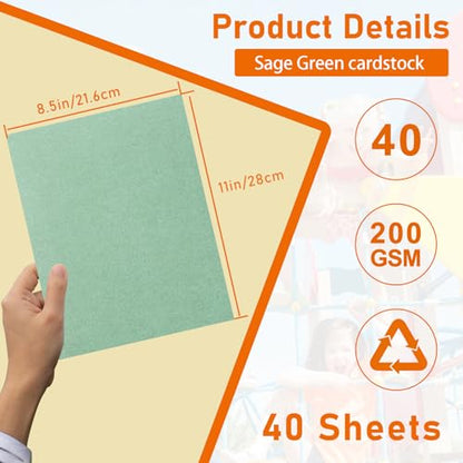 40 Sheets Sage Green Cardstock 8.5 x 11 Craft Paper 75lb (40 Count)