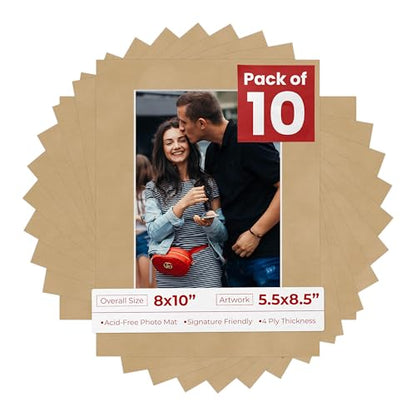 Pack of Ten Acid Free 8x10 Mats Bevel Cut for 5.5x8.5 Photos (10 Count)