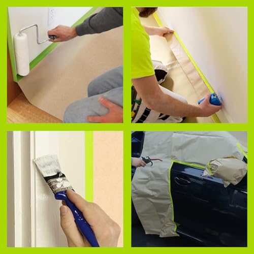 ADHES Pre Taped Masking Paper for Painting 12in x 50ft x 3rolls (3 Count)