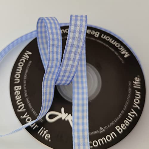 Light Blue Gingham Plaid Checked Ribbon 25 Yard Each Roll 100% Polyester (75 Foot)