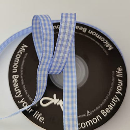 Light Blue Gingham Plaid Checked Ribbon 25 Yard Each Roll 100% Polyester (75 Foot)
