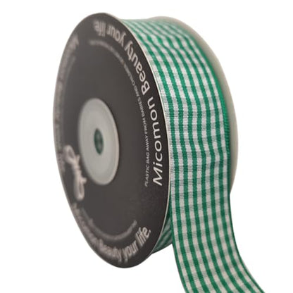 Green and White Woven Edge Plaid Ribbon 100% Polyester Gingham Ribbon 25 Yards Each Roll (75 Foot)