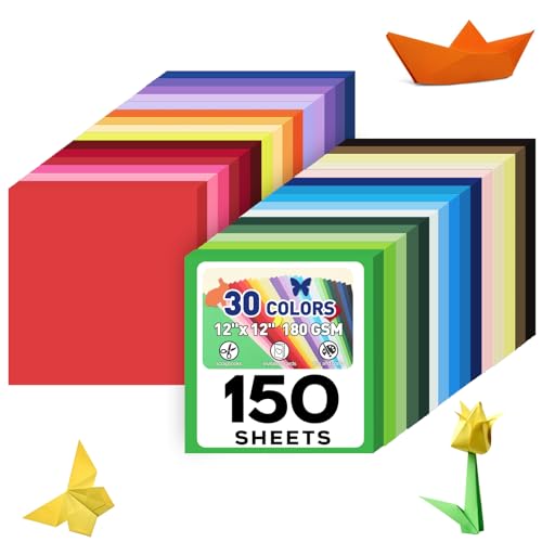 12" X 12" Colored Cardstock Bulk 150 Assorted Sheets in 30 Colors Construction Paper Card Stock Printer Paper for DIY Crafts